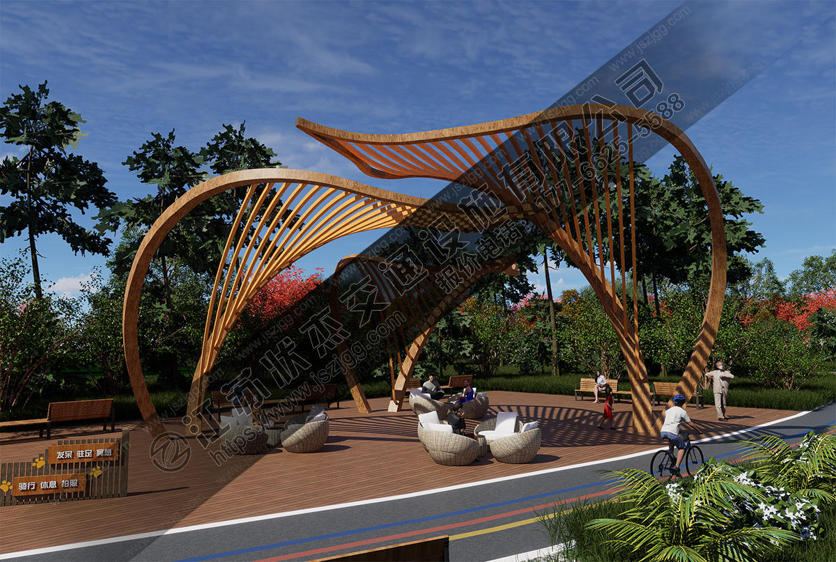 公園景觀(guān)廊架葉子造型鋼結構園林異形廊架